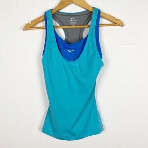 Nike Dri Fit Tank Top Built in Sports Bra Size XS Blue
